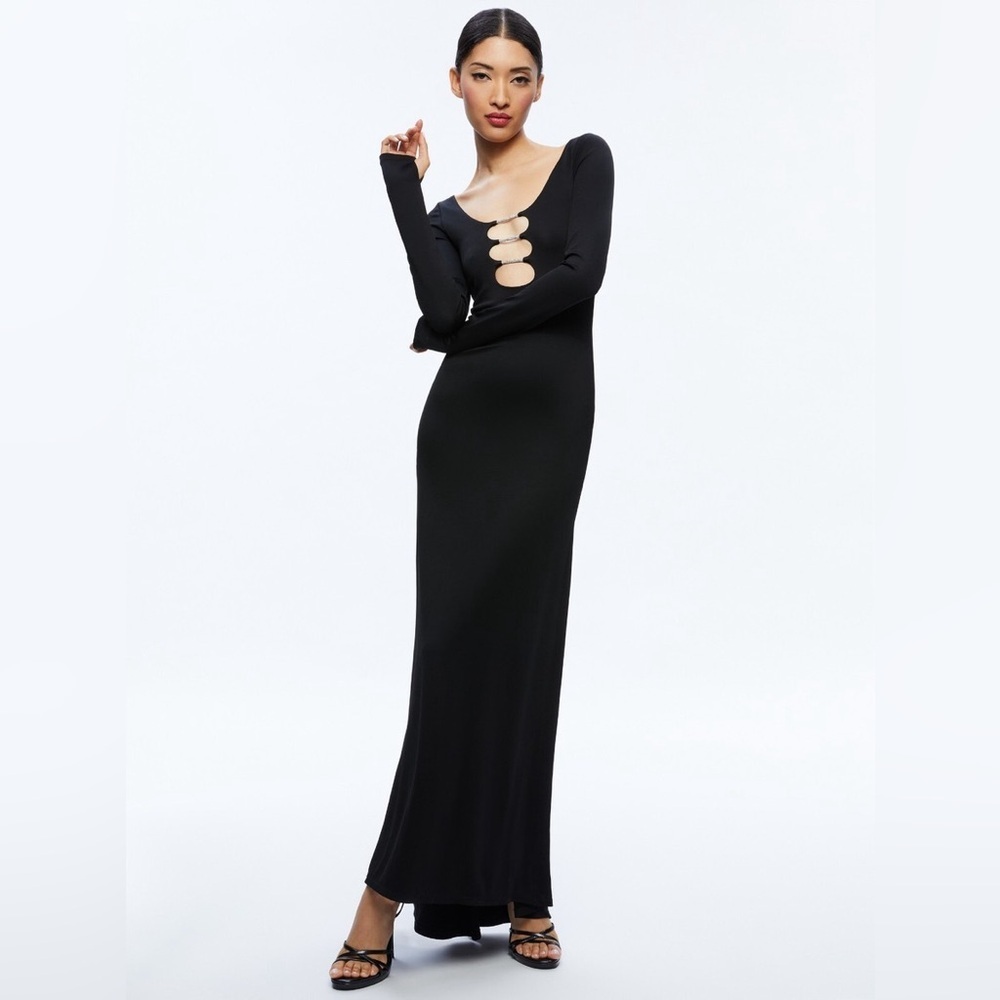 Alice + Olivia Revolve Kalena Maxi Dress Stretch Jersey Crystal Accents Nwt